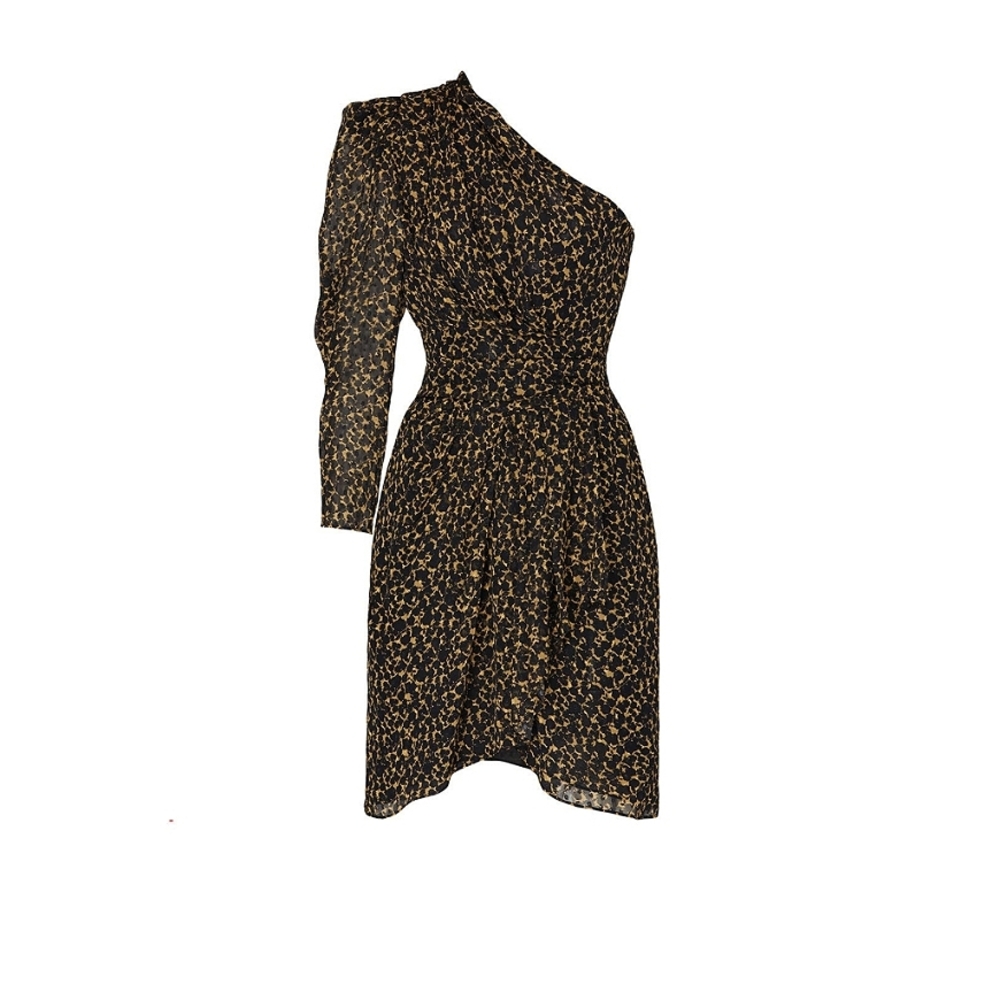 IRO Morello Abstract Print Asymmetric Dress In Mustard Yellow